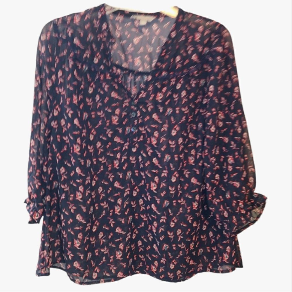 Navy Floral Sheer Rubbish Blouse